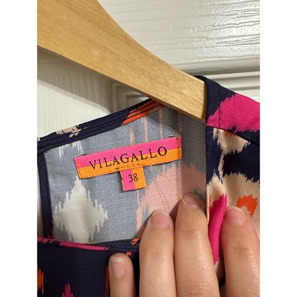 Vilagallo Kira dress in lombok babydoll mini navy print size 38 $198 - Picture 3 of 5